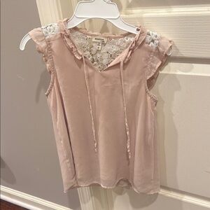 Blush Pink Sleeveless Blouse with Lace Detail